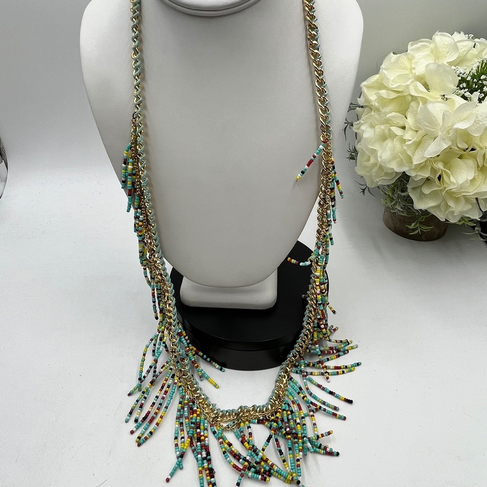 Amrita Singh 38" Multi-Strand Multi-Color Beaded Fringe Long Statement Necklace